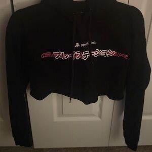 FOREVER 21 PlayStation Black Cropped Hoodie with Pink Graphic